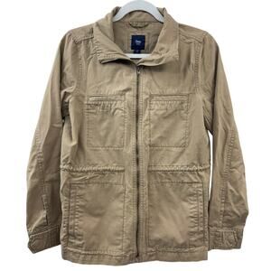 Gap Womens Beige Utility Field Jacket Size XS Khaki Zipper Front Cargo Casual